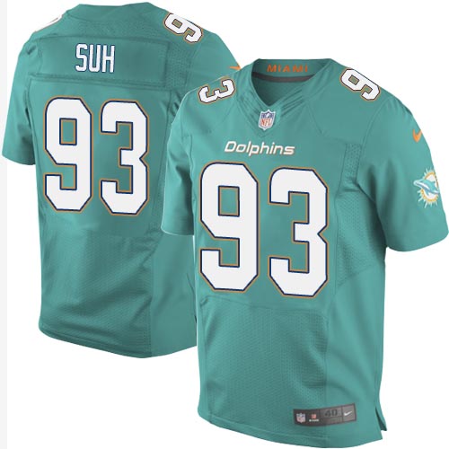 Men's Elite Ndamukong Suh Nike Jersey Aqua Green Home - #93 NFL Miami Dolphins